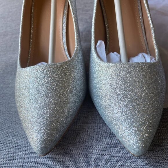 Pointed Toe High Heels Stiletto Slip On Comfort Silver Pump Shoe, Size 8 - Picture 3 of 7